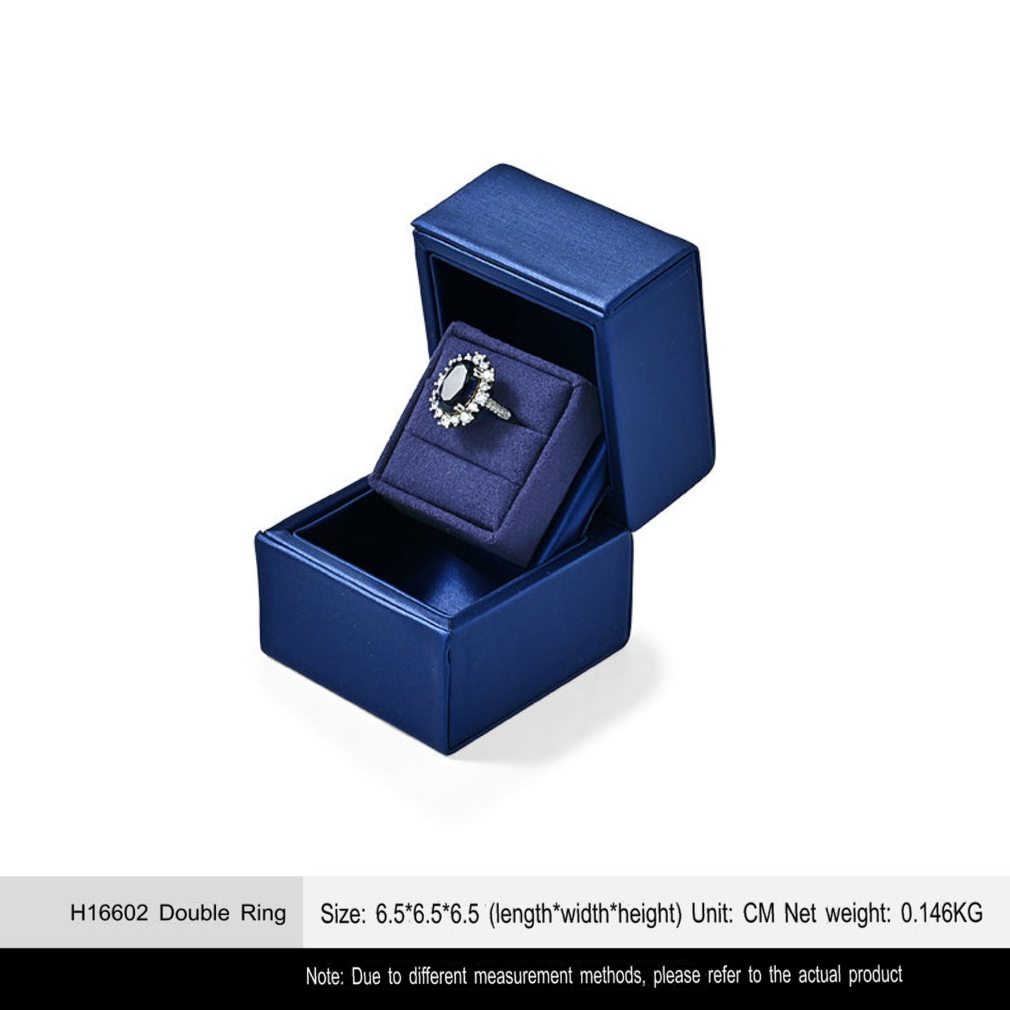 New Ring Storage Box Wedding Proposal Pair Ring Box Blue PU Leather Couple Ring Gift Box