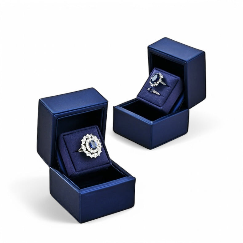 New Ring Storage Box Wedding Proposal Pair Ring Box Blue PU Leather Couple Ring Gift Box