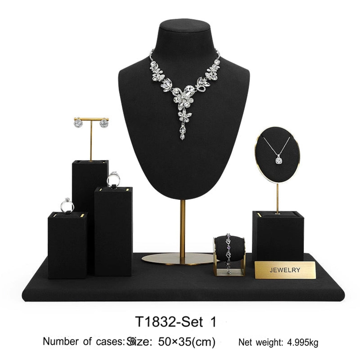 Jewelry display shelves, necklaces, rings, earrings, bracelets, bracelets, display props, microfiber window display sets