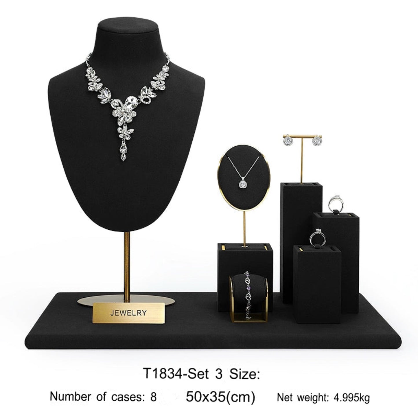 Jewelry display shelves, necklaces, rings, earrings, bracelets, bracelets, display props, microfiber window display sets
