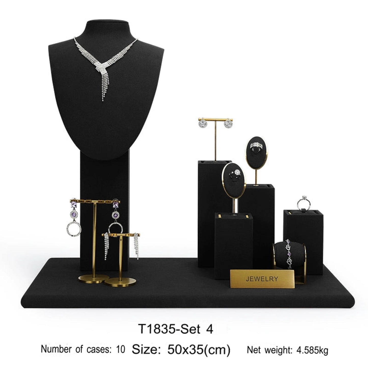 Jewelry display shelves, necklaces, rings, earrings, bracelets, bracelets, display props, microfiber window display sets