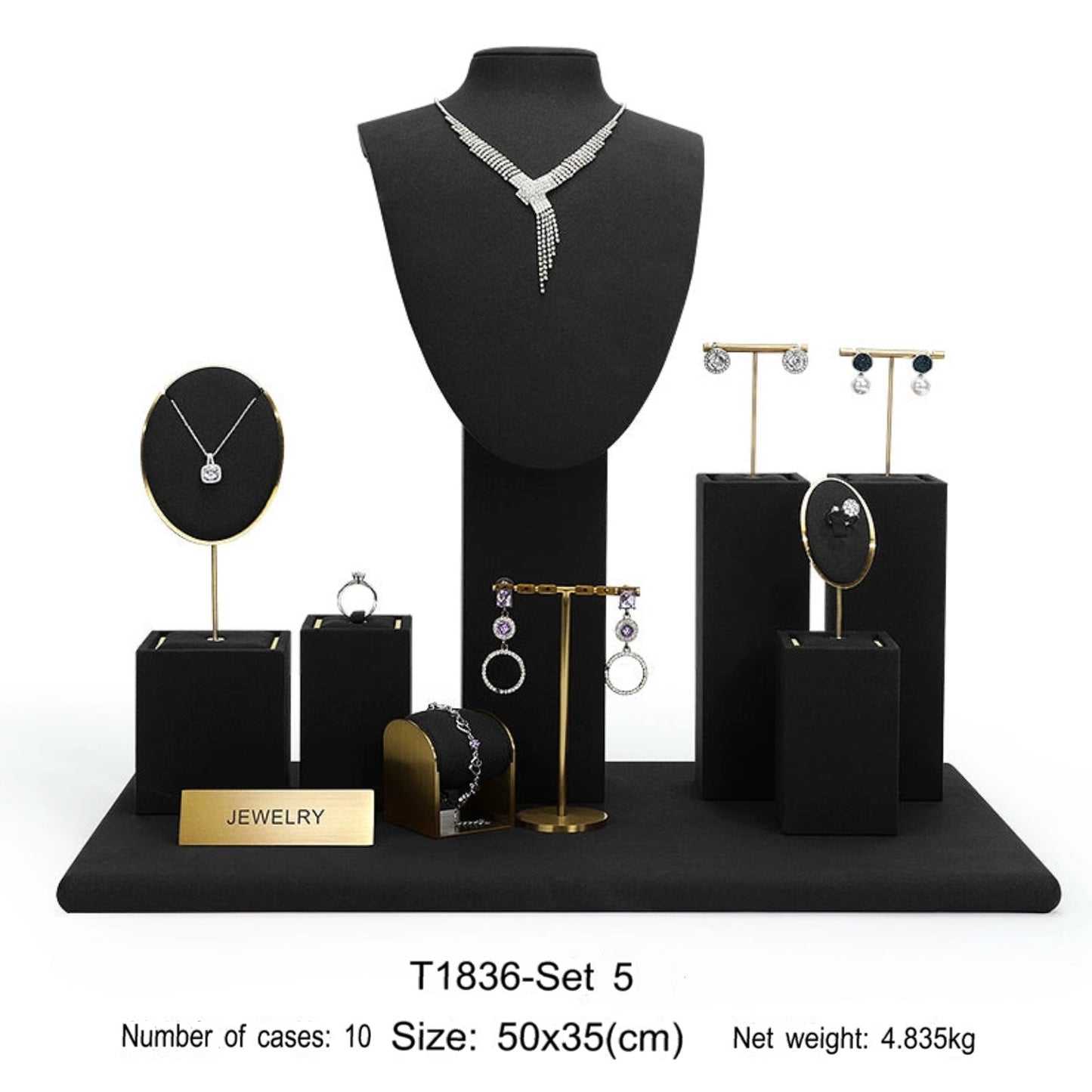 Jewelry display shelves, necklaces, rings, earrings, bracelets, bracelets, display props, microfiber window display sets