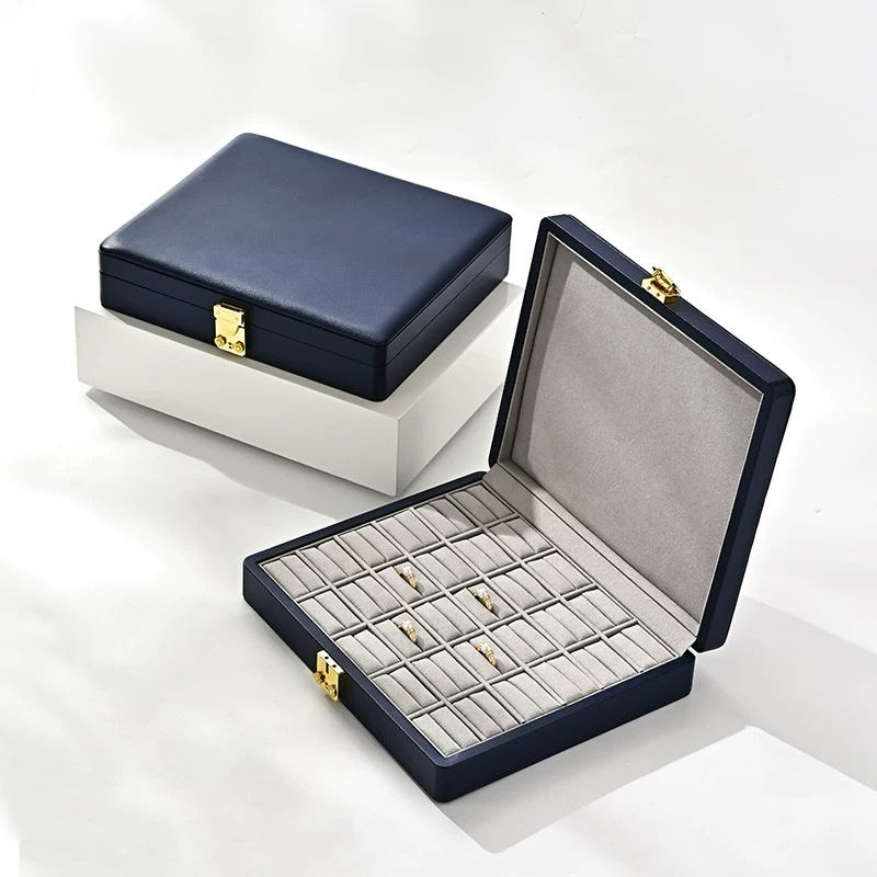 High-grade PU leather jewelry box microfiber with lock ring necklace jewelry display storage box