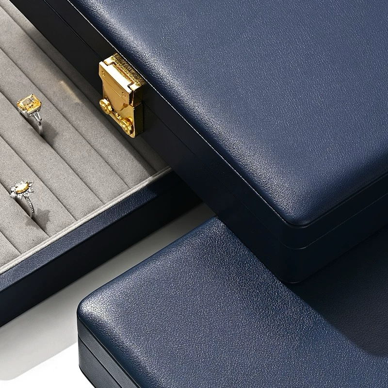 High-grade PU leather jewelry box microfiber with lock ring necklace jewelry display storage box