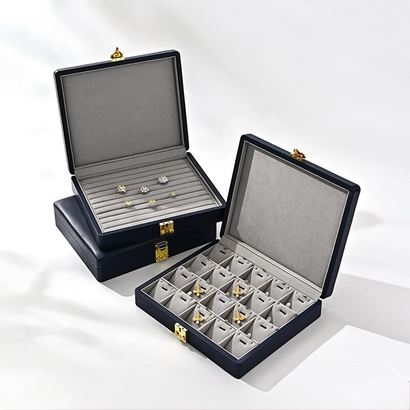 High-grade PU leather jewelry box microfiber with lock ring necklace jewelry display storage box