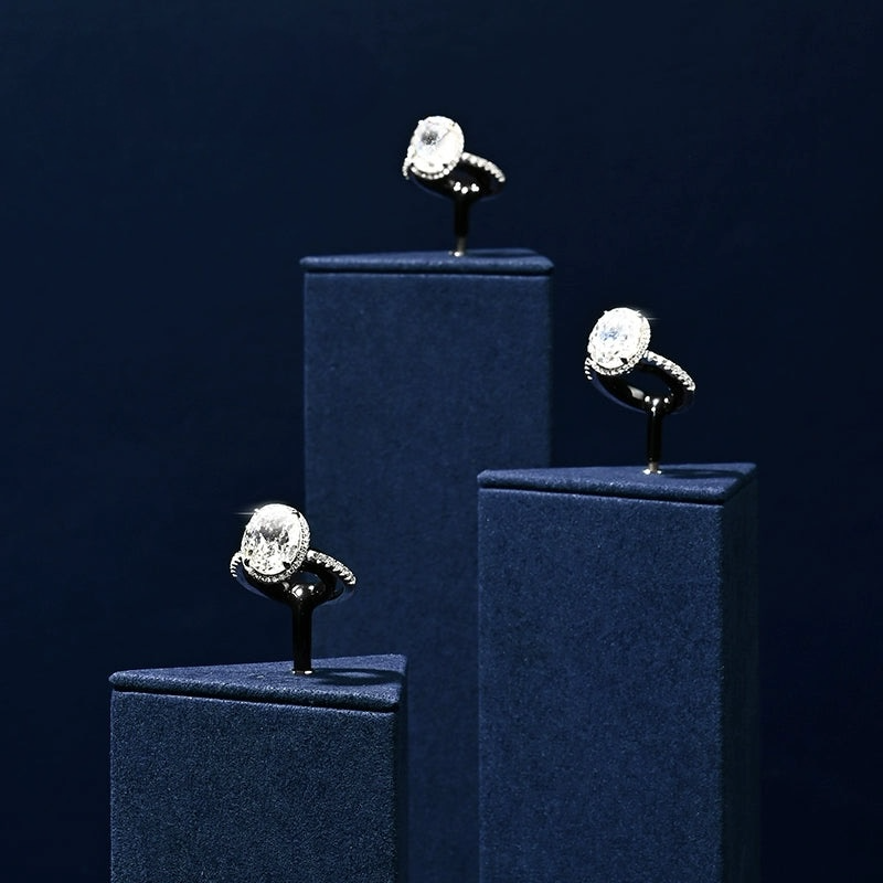 Ring Display Props Blue Microfiber Ring Holder Display Storage Ornament Ring Display Stand