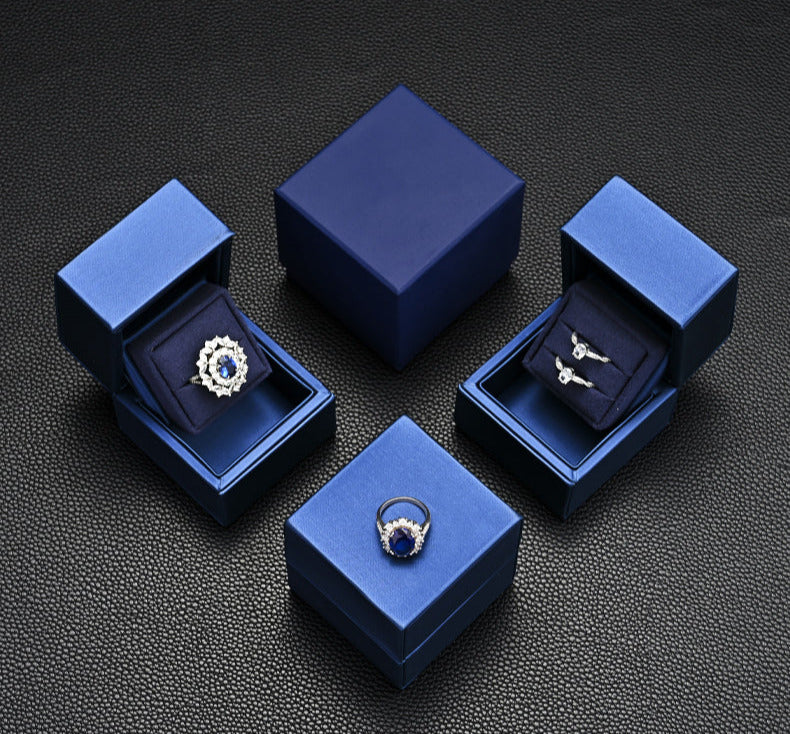 New Ring Storage Box Wedding Proposal Pair Ring Box Blue PU Leather Couple Ring Gift Box