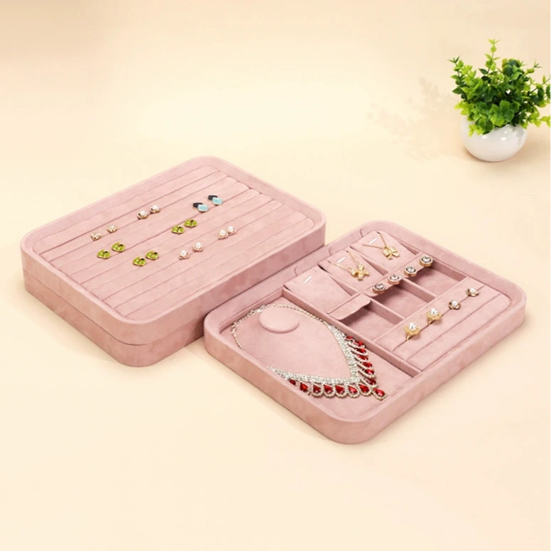 Velvet jewelry tray with lid dustproof jewelry storage box bracelet necklace bracelet ring stud jewelry display tray
