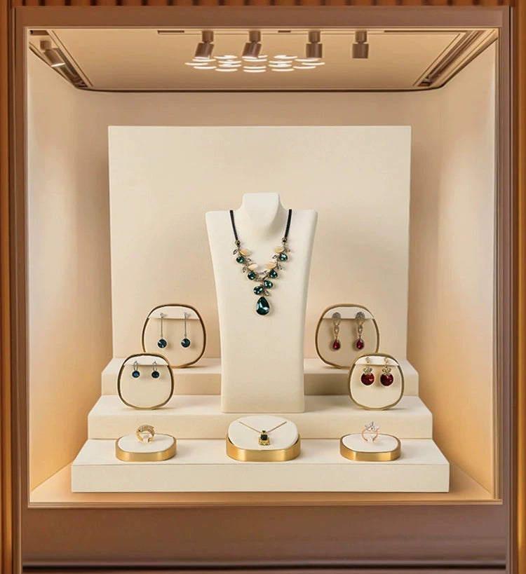 Luxury jewellery display, rings, necklaces, earrings, window display, jewelry, display props
