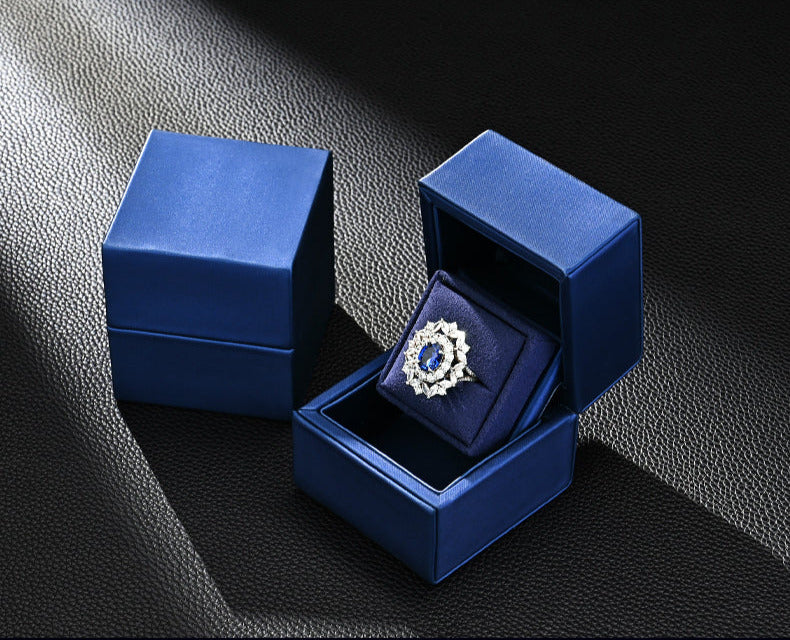 New Ring Storage Box Wedding Proposal Pair Ring Box Blue PU Leather Couple Ring Gift Box