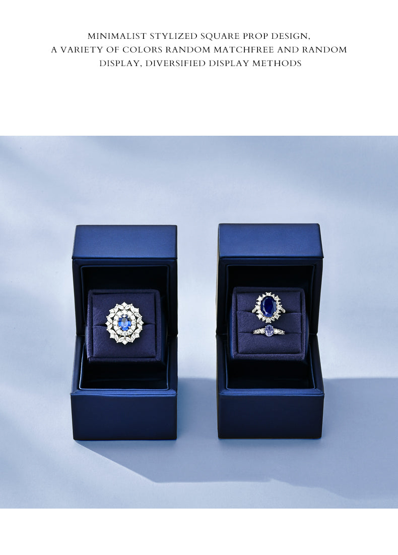 New Ring Storage Box Wedding Proposal Pair Ring Box Blue PU Leather Couple Ring Gift Box