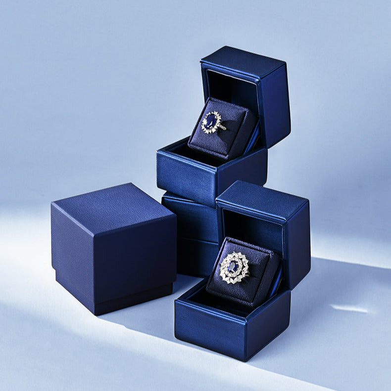 New Ring Storage Box Wedding Proposal Pair Ring Box Blue PU Leather Couple Ring Gift Box
