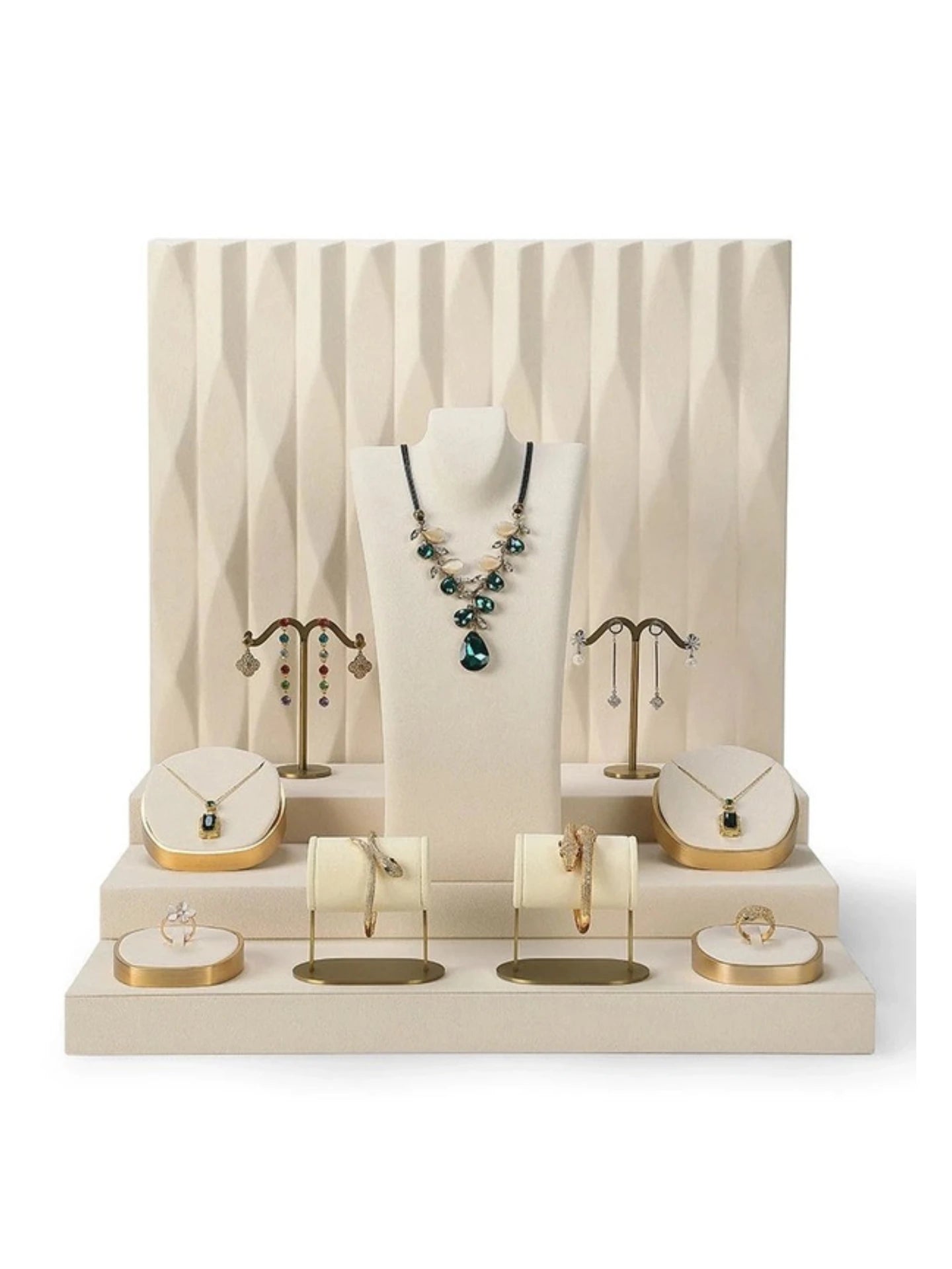 Luxury jewellery display, rings, necklaces, earrings, window display, jewelry, display props
