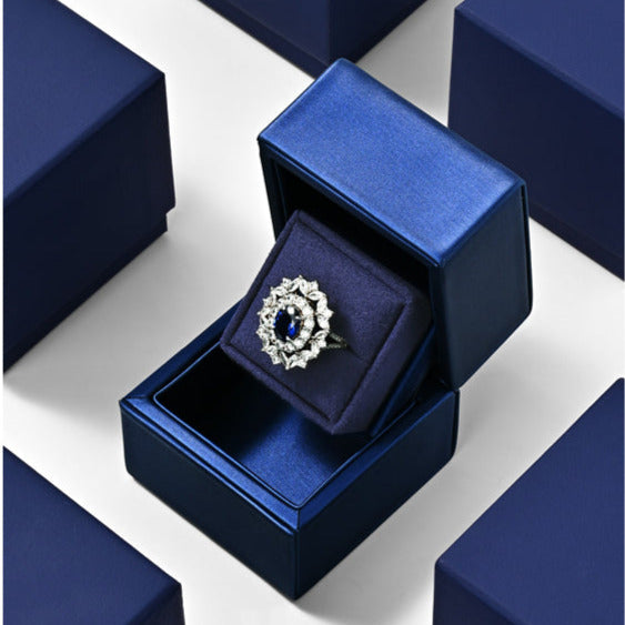 New Ring Storage Box Wedding Proposal Pair Ring Box Blue PU Leather Couple Ring Gift Box