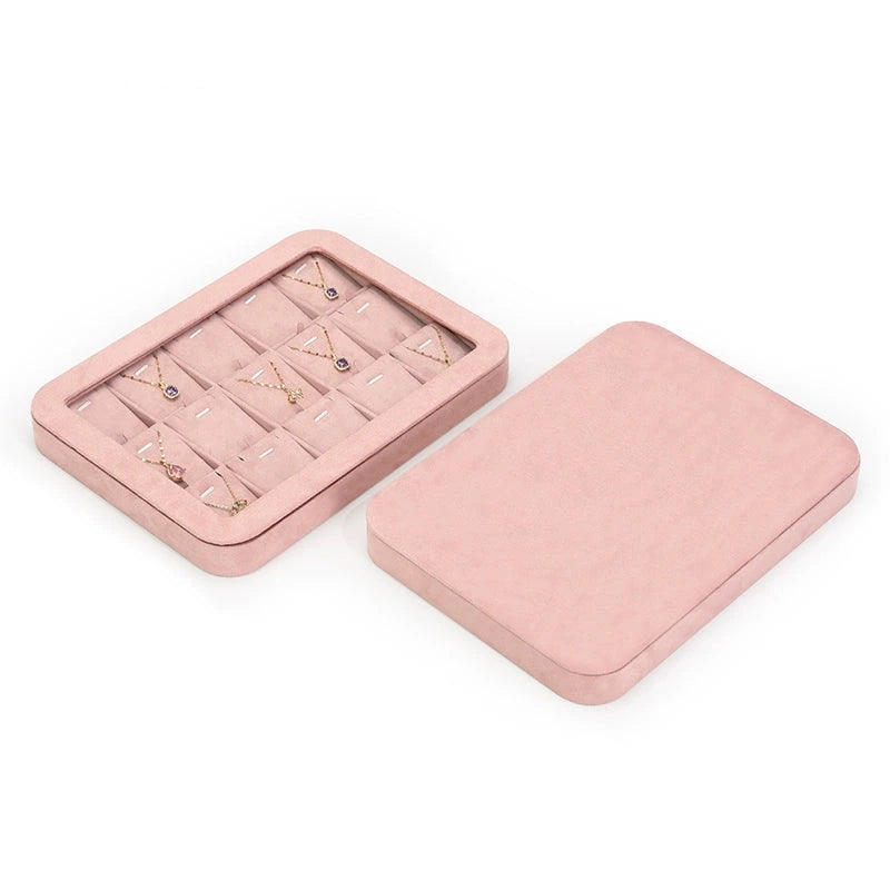 Velvet jewelry tray with lid dustproof jewelry storage box bracelet necklace bracelet ring stud jewelry display tray