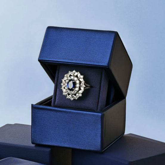 New Ring Storage Box Wedding Proposal Pair Ring Box Blue PU Leather Couple Ring Gift Box