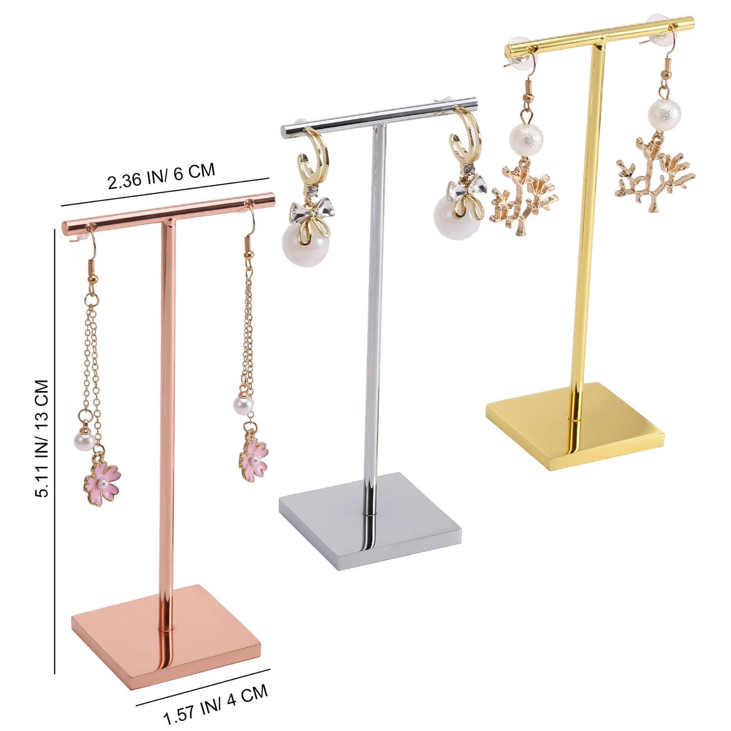 T-shape metal shinny earring stand, shinny gold, silver, copper color, Earring Display props, Earring Stands