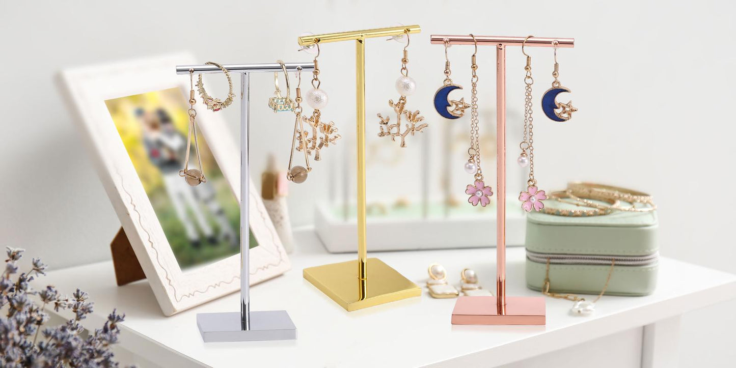 T-shape metal shinny earring stand, shinny gold, silver, copper color, Earring Display props, Earring Stands