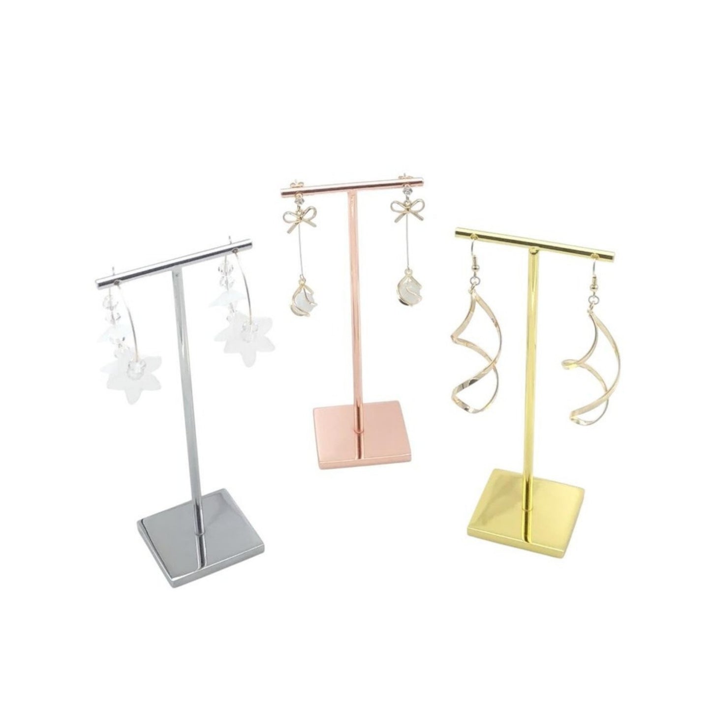 T-shape metal shinny earring stand, shinny gold, silver, copper color, Earring Display props, Earring Stands