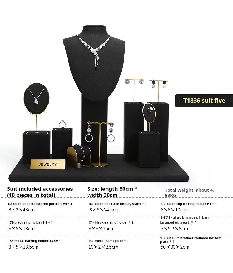 Jewelry display shelves, necklaces, rings, earrings, bracelets, bracelets, display props, microfiber window display sets