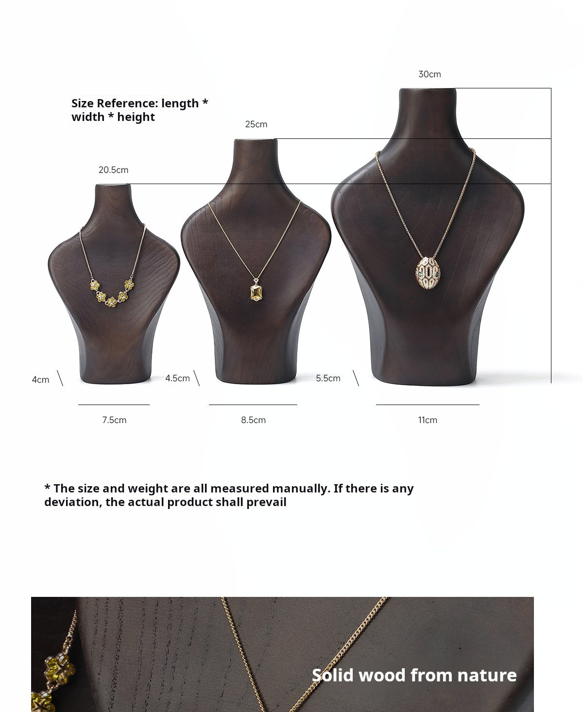 Necklace display stand, solid wood, walnut jewelry display stand, pendant hanger, portrait neck rack, jewelry display props