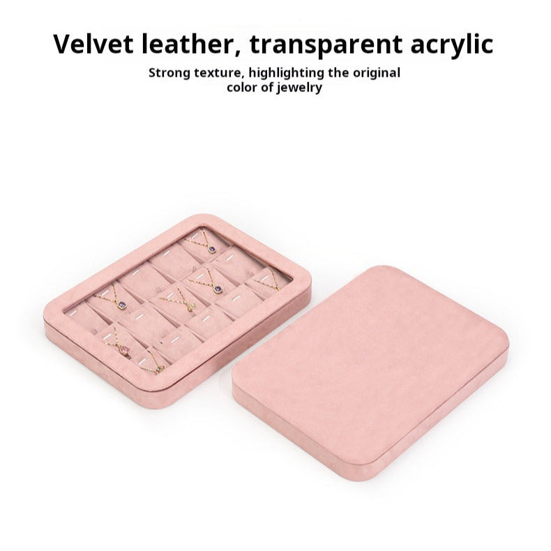 Velvet jewelry tray with lid dustproof jewelry storage box bracelet necklace bracelet ring stud jewelry display tray