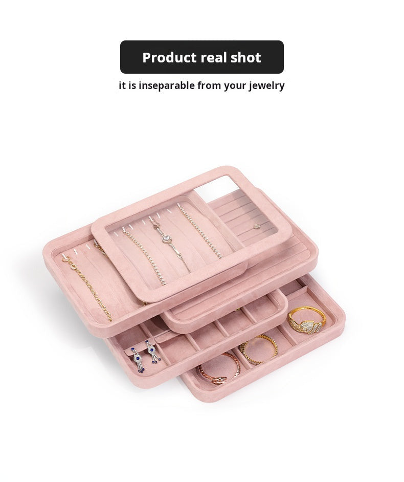 Velvet jewelry tray with lid dustproof jewelry storage box bracelet necklace bracelet ring stud jewelry display tray