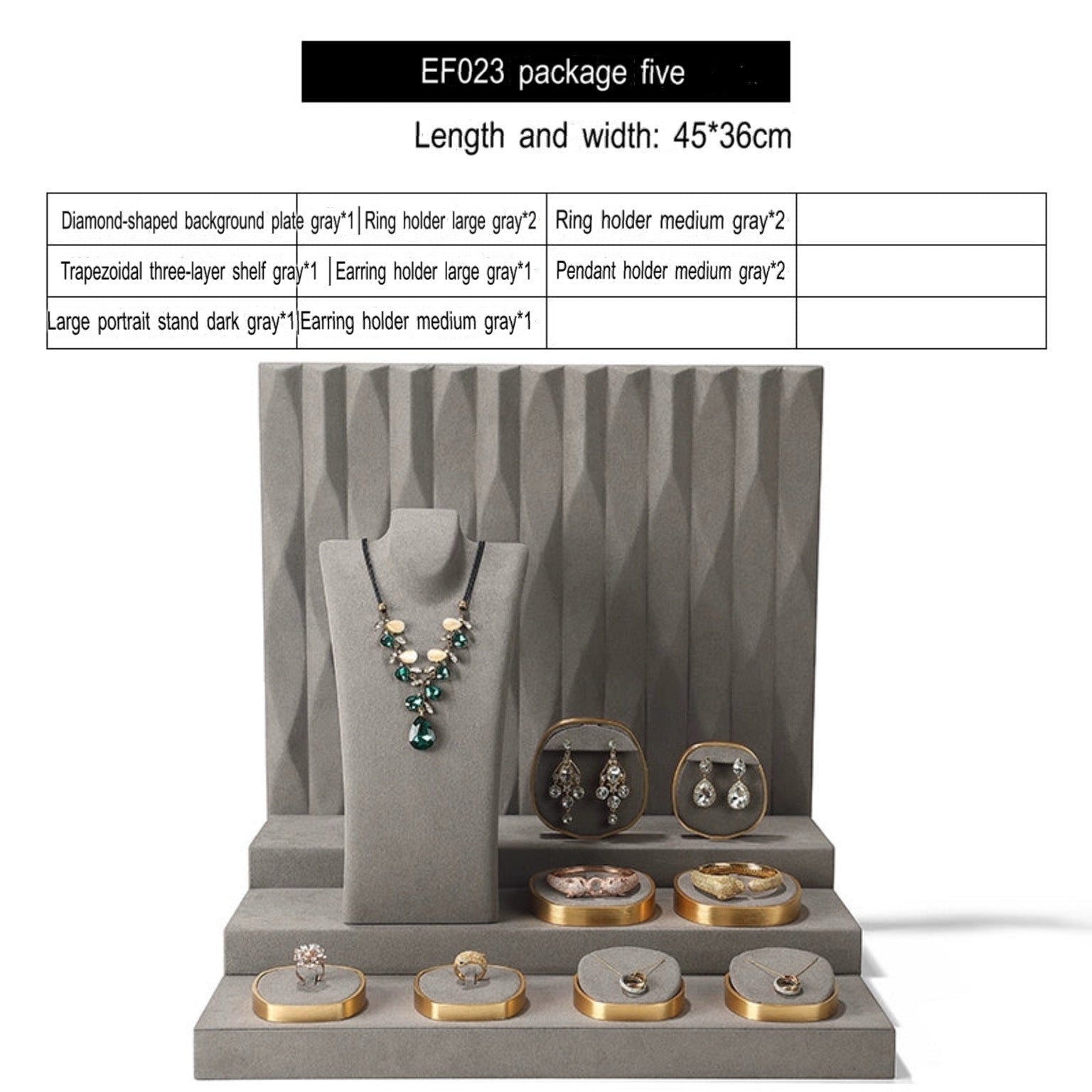 Luxury jewelry window display, props, rings, necklaces, earrings, jade display shelves, ladder jewelry display shelves