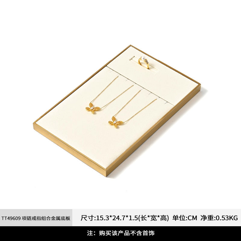 Luxury microfiber jewelry display plate mirror gold high-end ring necklace pendant display props