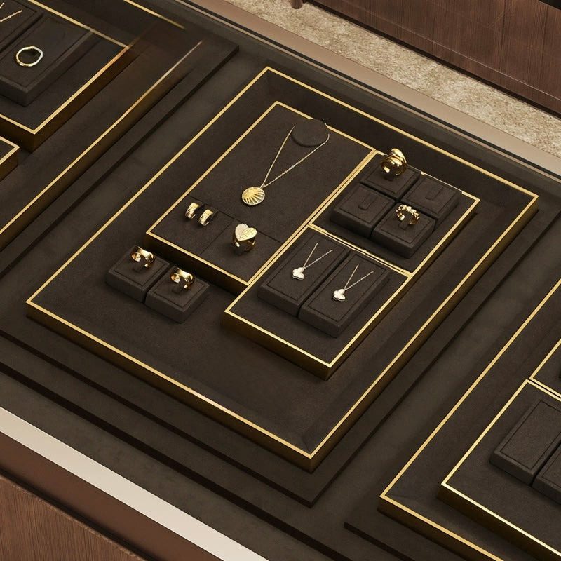 Light luxury jewelry display props, high-end metal microfiber necklace, ring counter, jewelry display rack