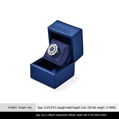 New Ring Storage Box Wedding Proposal Pair Ring Box Blue PU Leather Couple Ring Gift Box