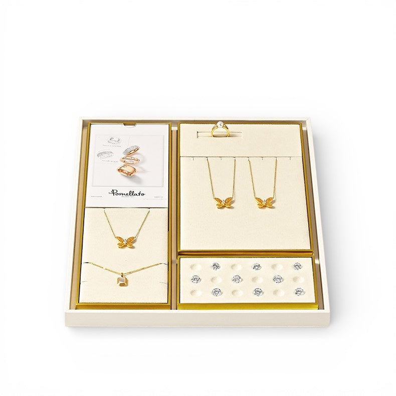 Luxury microfiber jewelry display plate mirror gold high-end ring necklace pendant display props