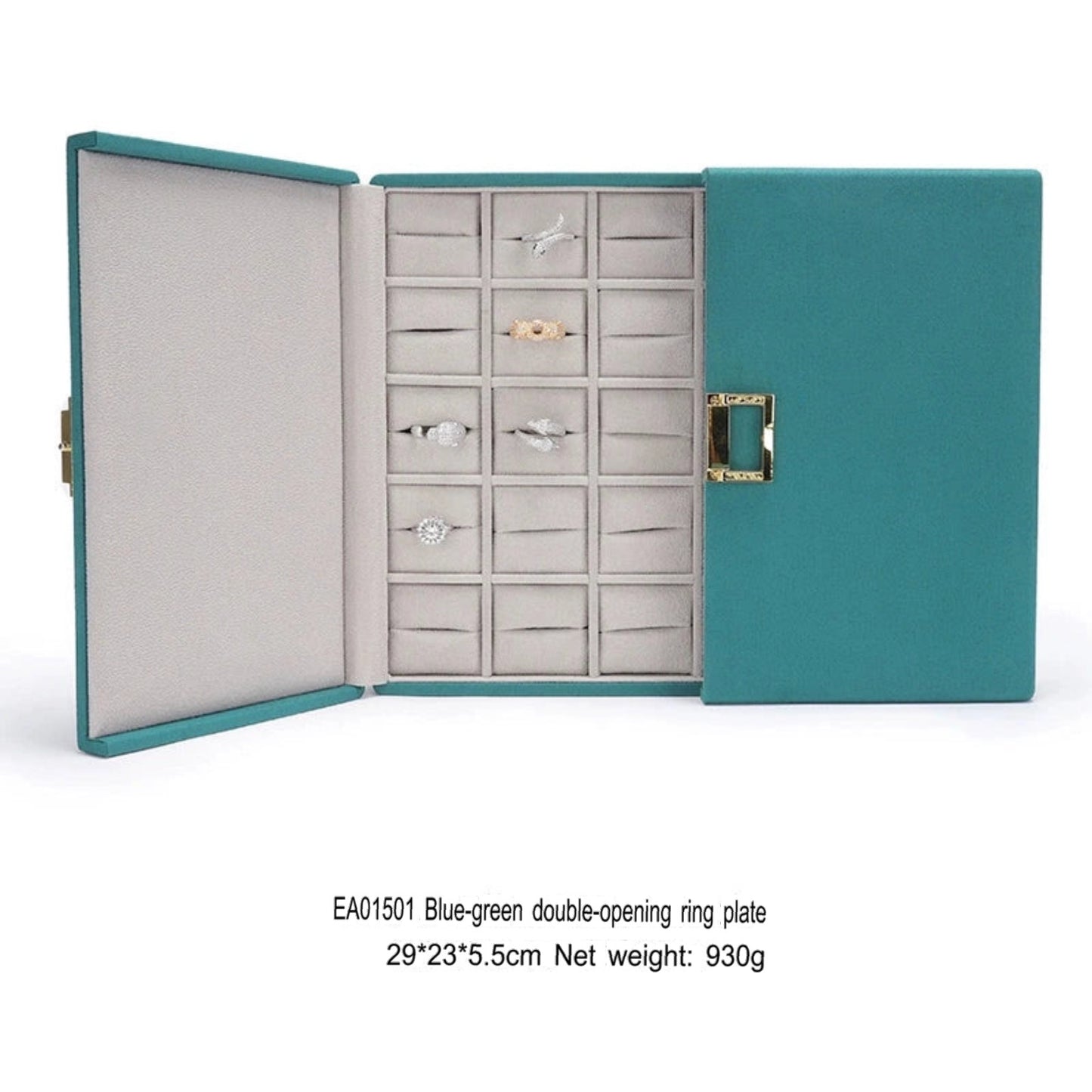 Double open jewelry storage box, metal buckle ring, necklace, stud earrings, pendants, jewelry storage, packaging, gift box