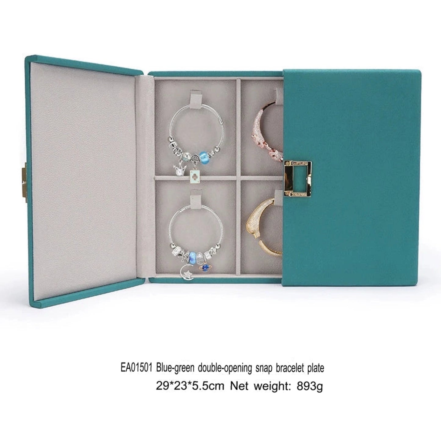 Double open jewelry storage box, metal buckle ring, necklace, stud earrings, pendants, jewelry storage, packaging, gift box