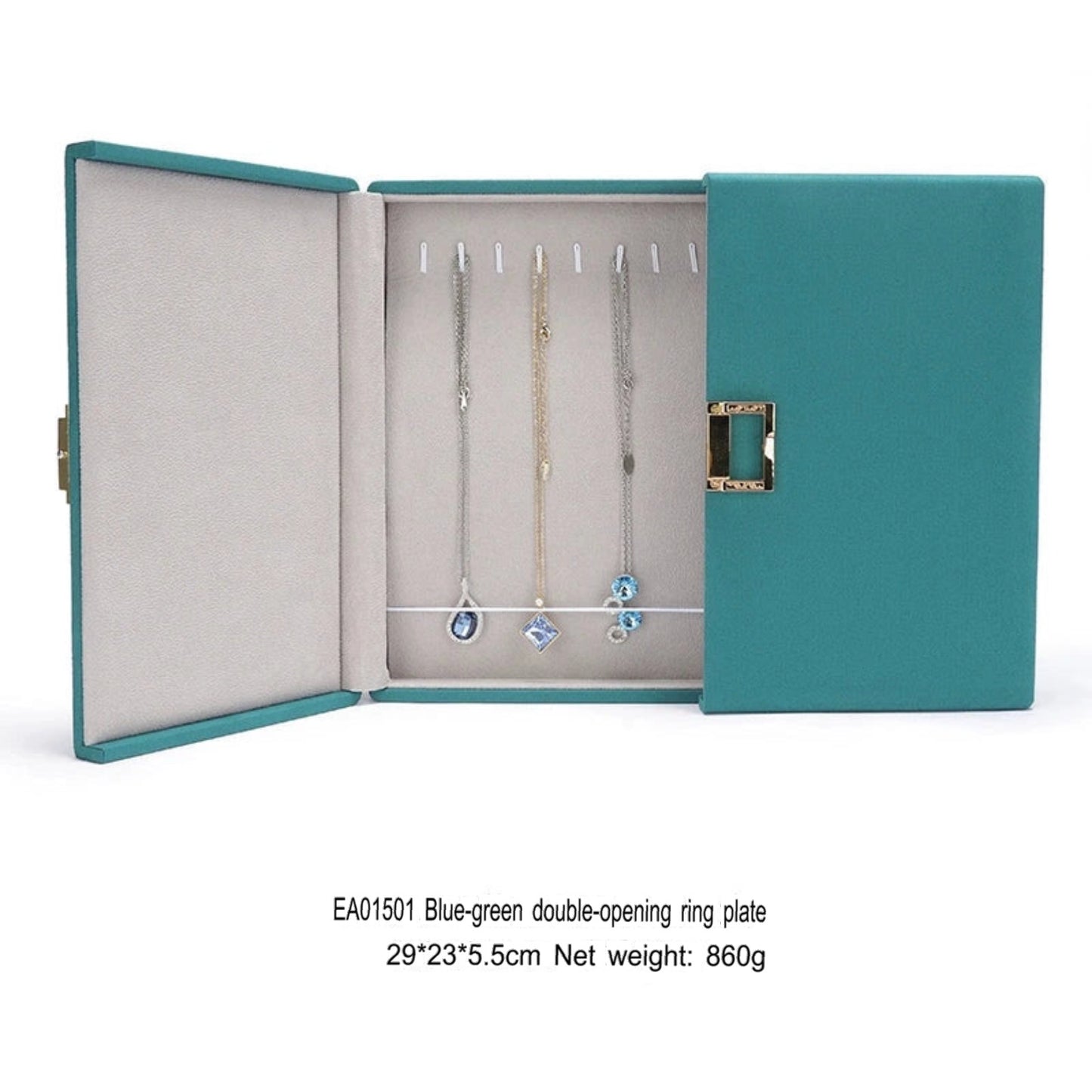 Double open jewelry storage box, metal buckle ring, necklace, stud earrings, pendants, jewelry storage, packaging, gift box
