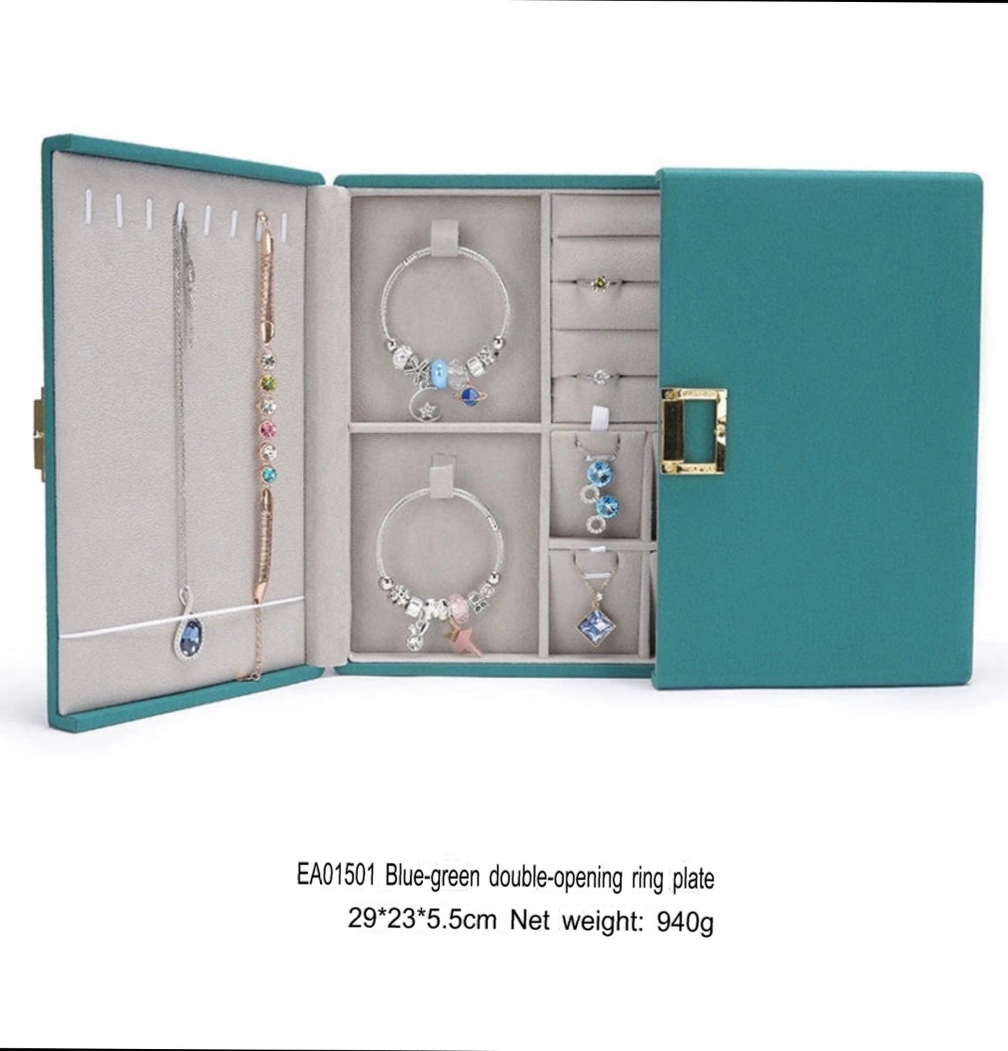 Double open jewelry storage box, metal buckle ring, necklace, stud earrings, pendants, jewelry storage, packaging, gift box