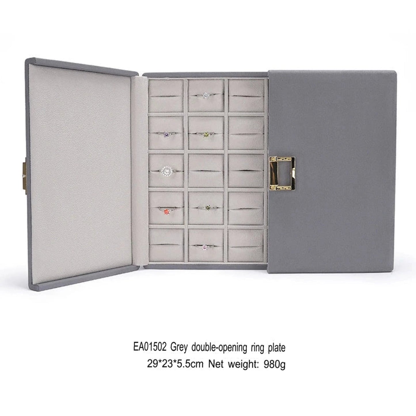 Double open jewelry storage box, metal buckle ring, necklace, stud earrings, pendants, jewelry storage, packaging, gift box