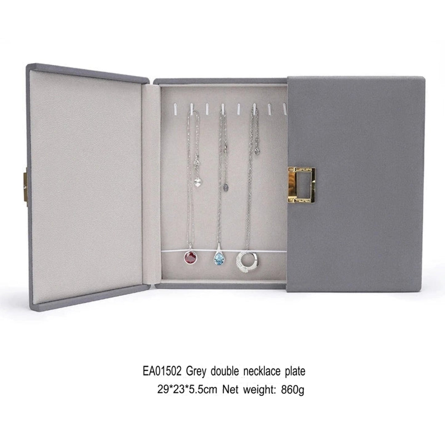 Double open jewelry storage box, metal buckle ring, necklace, stud earrings, pendants, jewelry storage, packaging, gift box