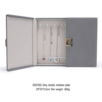 Double open jewelry storage box, metal buckle ring, necklace, stud earrings, pendants, jewelry storage, packaging, gift box