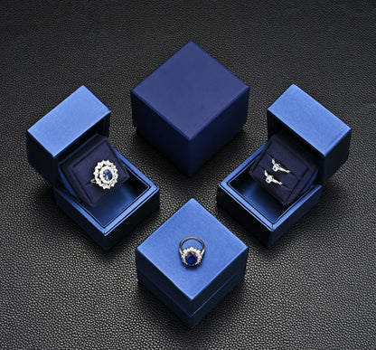 New Ring Storage Box Wedding Proposal Pair Ring Box Blue PU Leather Couple Ring Gift Box
