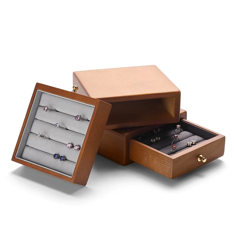 Jewelry box, national style solid wood box, ring, earring, bracelet, trinket storage box, exquisite cultural gift box, wooden