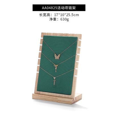 Folding Necklace Display Stand Solid Wood Microfiber Vertical Pendant Storage Rack Store Jewelry Display Props