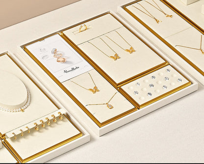 Luxury microfiber jewelry display plate mirror gold high-end ring necklace pendant display props