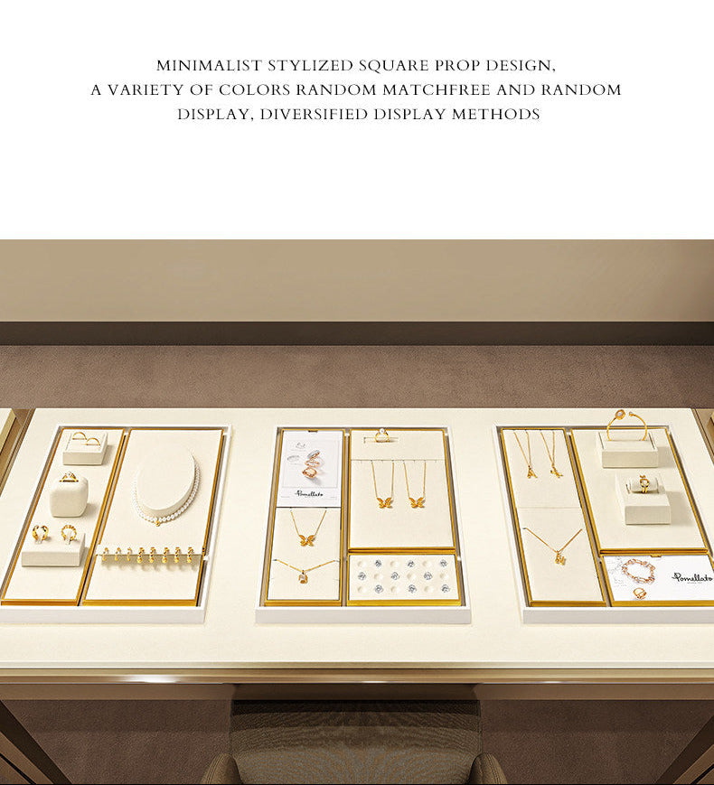 Luxury microfiber jewelry display plate mirror gold high-end ring necklace pendant display props