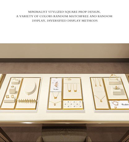 Luxury microfiber jewelry display plate mirror gold high-end ring necklace pendant display props
