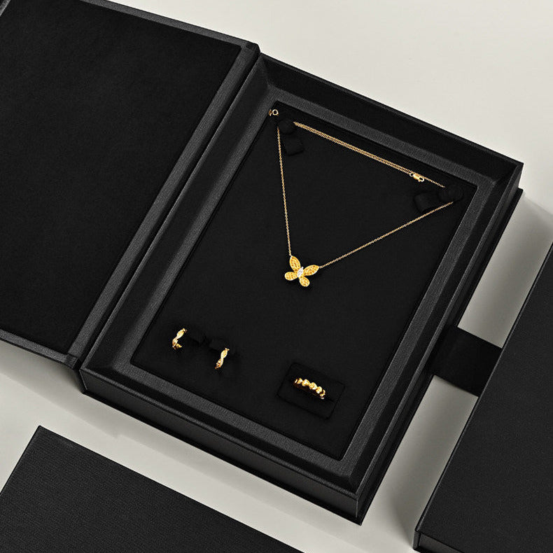 Jewelry storage box creative ribbon book box flap ring necklace jewelry display gift box