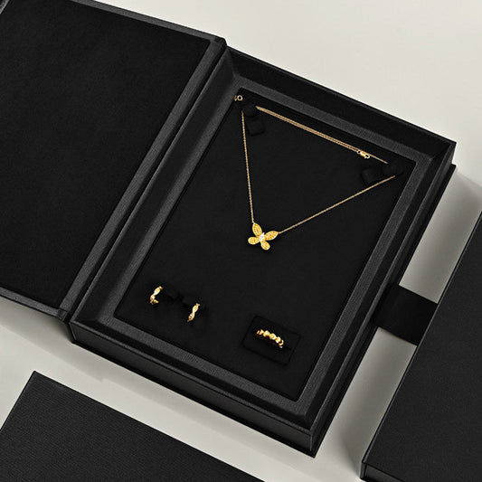 Jewelry storage box creative ribbon book box flap ring necklace jewelry display gift box