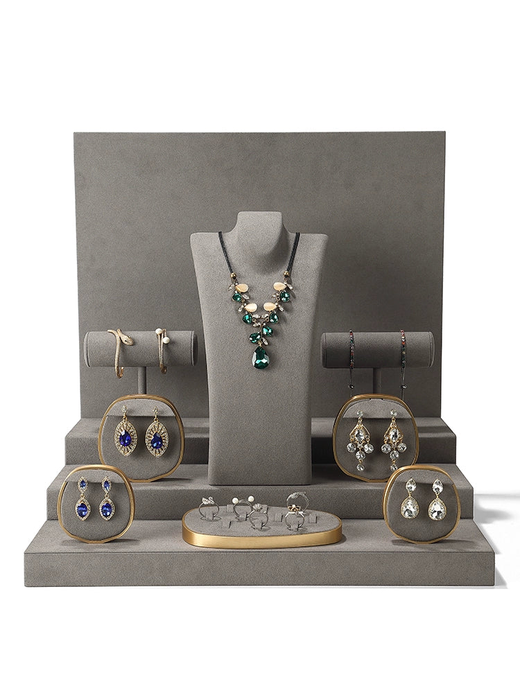 Luxury jewelry window display, props, rings, necklaces, earrings, jade display shelves, ladder jewelry display shelves