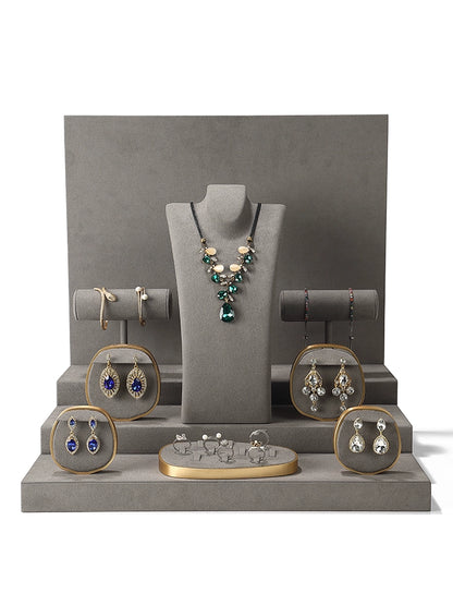 Luxury jewelry window display, props, rings, necklaces, earrings, jade display shelves, ladder jewelry display shelves