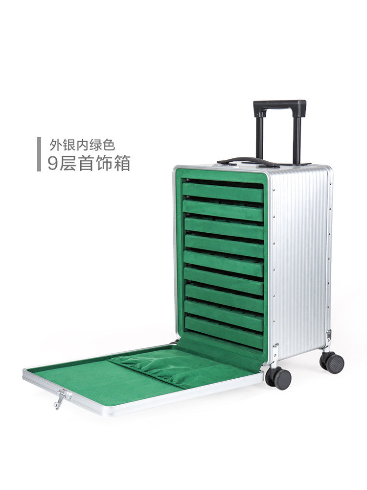 Aluminum and magnesium alloy high-grade large-capacity jewelry case Luxury portable jewelry trolley flight case Jim Display